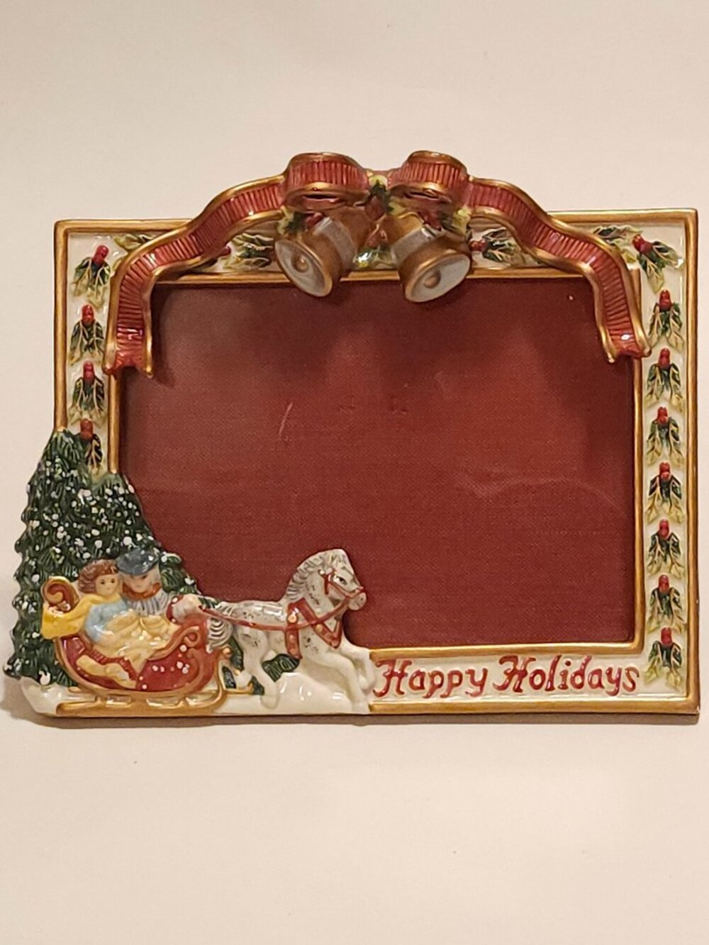 BEAUTIFUL FITZ & FLOYD PICTURE FRAME 5X7 WOODLAND CHRISTMAS HOLIDAY HAPPENING
